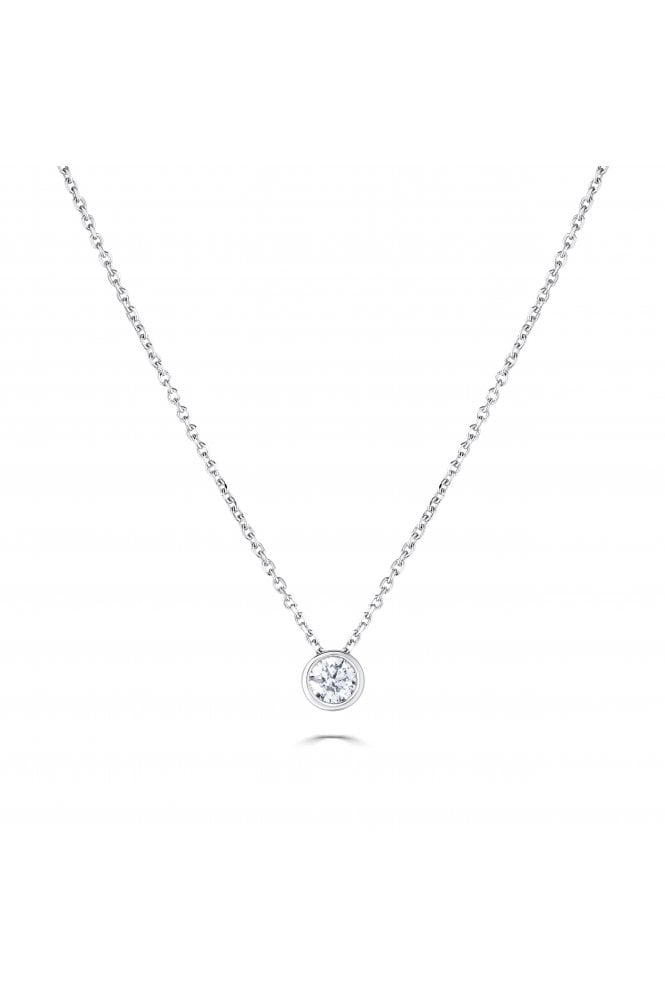 9ct White Gold 0.15ct Diamond Pendant with Chain 9ct White Gold Rub-over Set