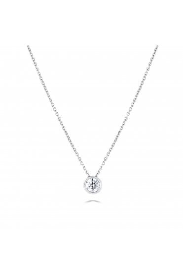 9ct White Gold 0.25ct Diamond Pendant with Chain 9ct White Gold Rub-over Set