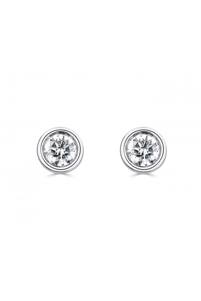 9ct White Gold 0.29cts Diamond Stud Earrings 9ct White Gold Rub-over Set