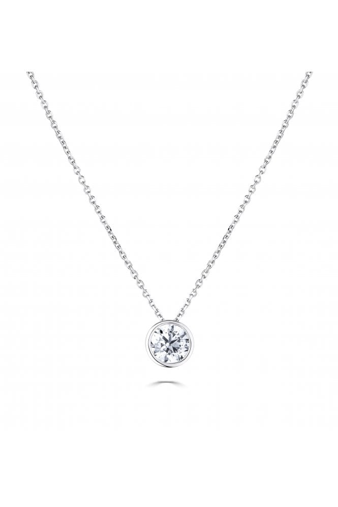 9ct White Gold 0.50ct Diamond Pendant with Chain 9ct White Gold Rub-over Set