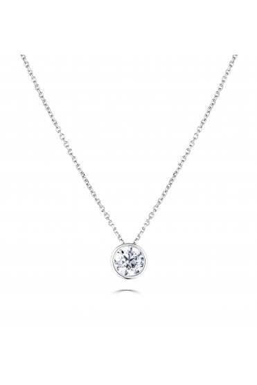 9ct White Gold 0.50ct Diamond Pendant with Chain 9ct White Gold Rub-over Set
