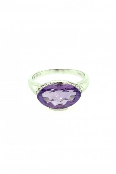 9ct White Gold Amethyst & Diamond Ring  Set Claw Amethyst Cut Marquise