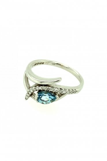 9ct White Gold Aquamarine & Diamond Ring Claw & Bead Set