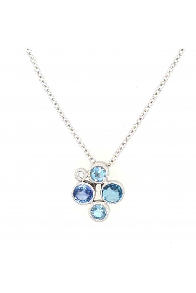 9ct White Gold Aquamarine, Topaz, Sapphire & Diamond Bubble Pendant