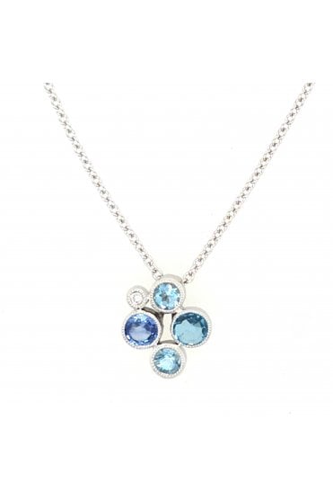 9ct White Gold Aquamarine, Topaz, Sapphire & Diamond Bubble Pendant