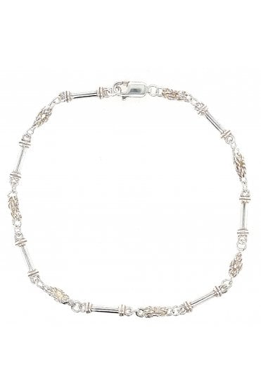 9ct White Gold Bracelet with Bars and Knots Length: 7.5 Inches