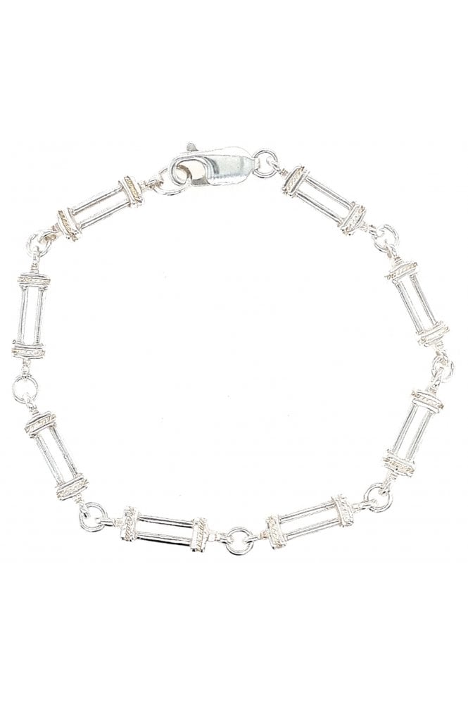 9ct White Gold Bracelet with Twin Open Bar Links Length: 7.5 Inches