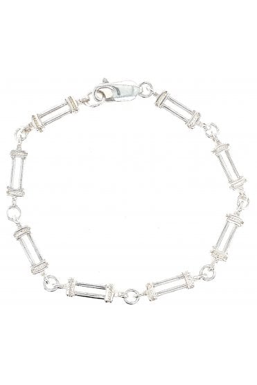 9ct White Gold Bracelet with Twin Open Bar Links Length: 7.5 Inches