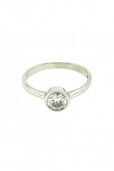 9ct White Gold Cubic Zirconia Ring Rubover Set 0.50ct Cubic Zirconia