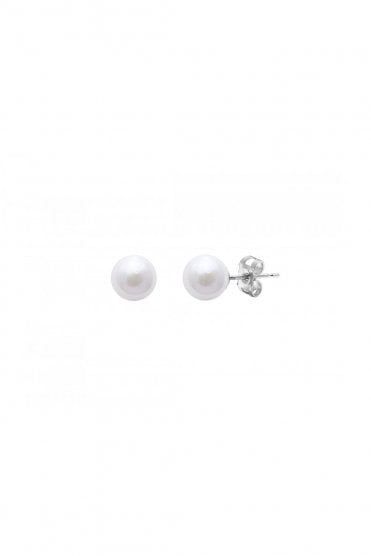 9ct White Gold Cultured White Akoya Pearl Stud Earrings 9ct White Gold Posts & Butterflies