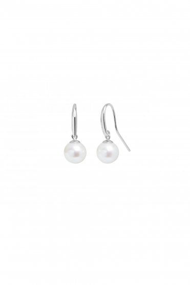9ct White Gold Cultured White River Pearl Drop Earrings 9ct White Gold "Shepherds Crook" Fittings