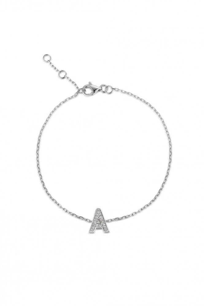9ct White Gold Diamond "A" Letter Bracelet "A" Letter Size 6mm Wide x 8mm High