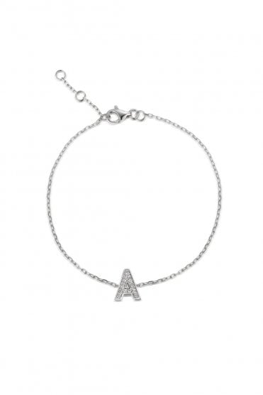 9ct White Gold Diamond "A" Letter Bracelet "A" Letter Size 6mm Wide x 8mm High
