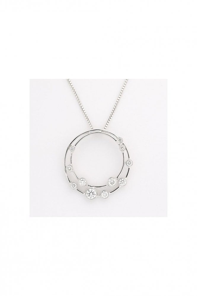 9ct White Gold Diamond Circle of Life Bubble Pendant 9ct White Gold Rub-over Set