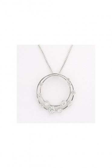 9ct White Gold Diamond Circle of Life Bubble Pendant 9ct White Gold Rub-over Set