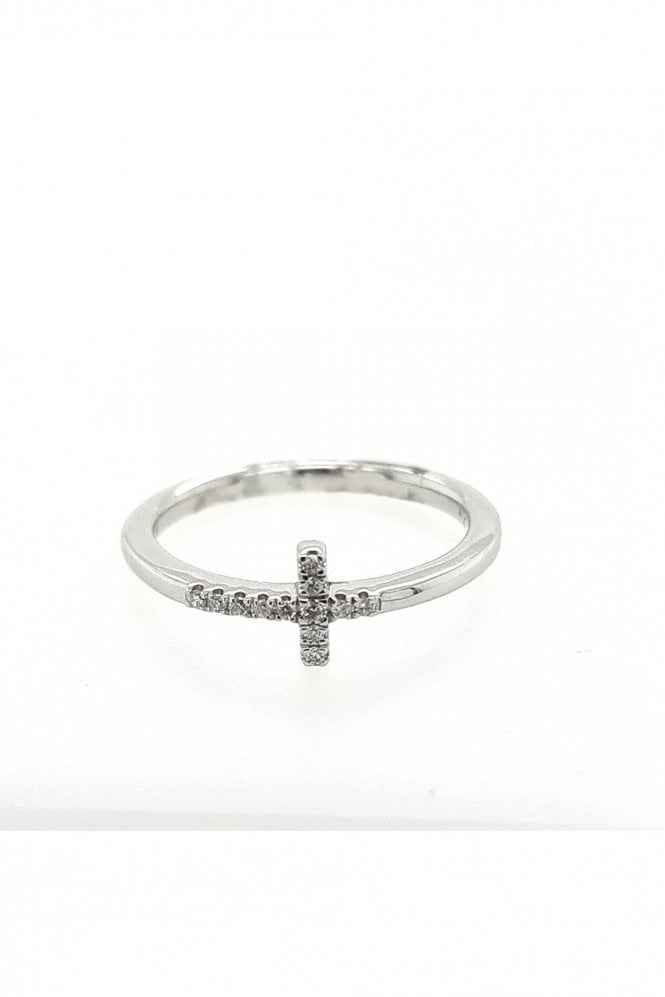 9ct White Gold Diamond Cross Ring 9ct White Gold Pave Set
