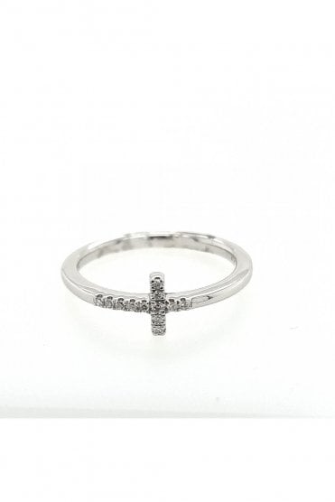 9ct White Gold Diamond Cross Ring 9ct White Gold Pave Set