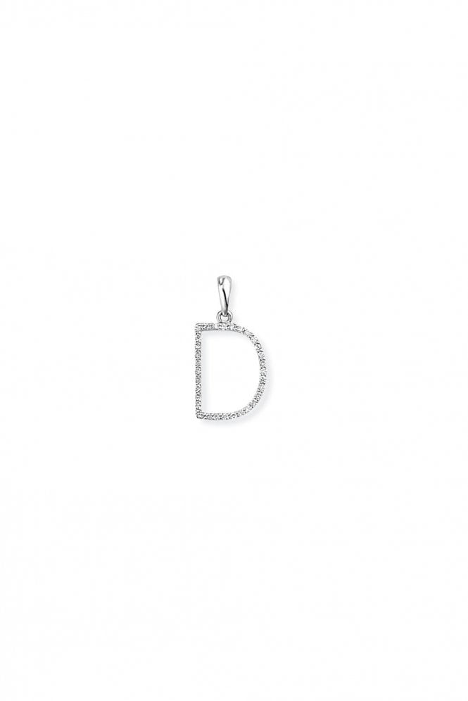 9ct White Gold Diamond D Pendant