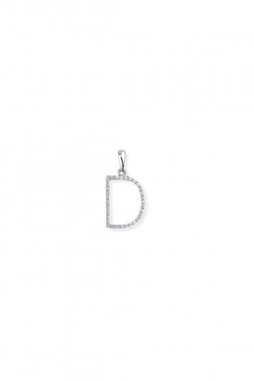 9ct White Gold Diamond D Pendant