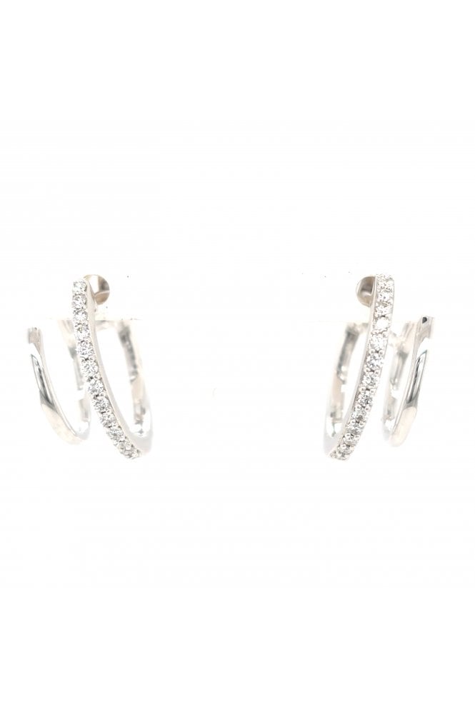 9ct White Gold Diamond Double Hoop Earrings 9ct White Gold Claw Set