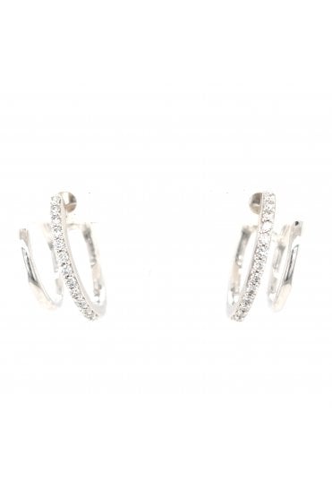 9ct White Gold Diamond Double Hoop Earrings 9ct White Gold Claw Set