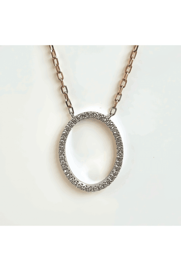 9ct White Gold Diamond Pave Set Oval Necklace  9ct Rose Gold Chain