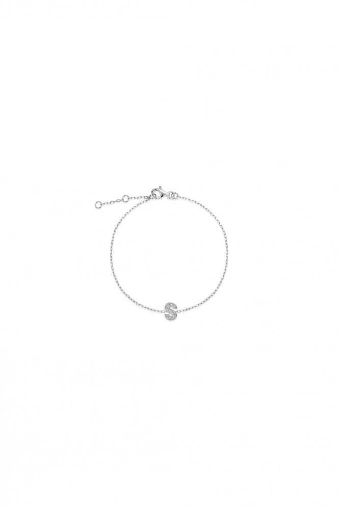 9ct White Gold Diamond "S" Letter Bracelet "S" Letter Size 6mm Wide x 8mm High