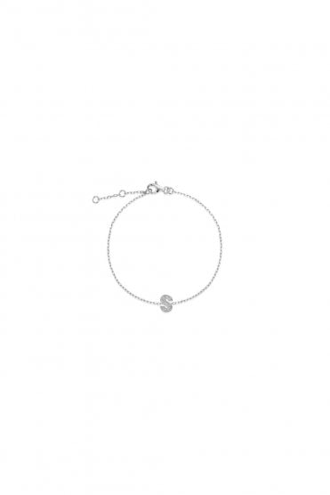 9ct White Gold Diamond "S" Letter Bracelet "S" Letter Size 6mm Wide x 8mm High