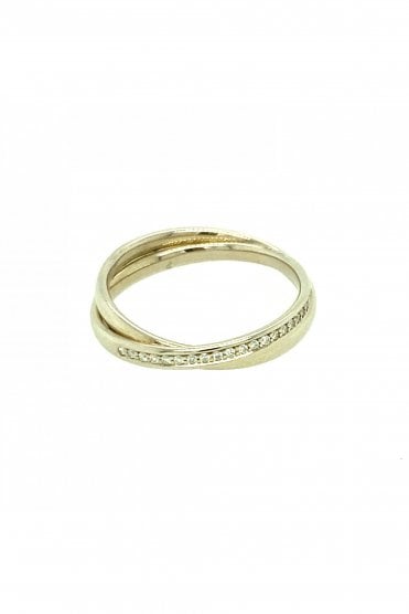 9ct White Gold Double Ring with Diamonds Diamond 0.04ct Round Brilliant Cut