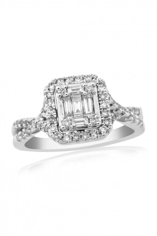 9ct White Gold Fancy Diamond Ring Baguette & Brilliant Cut 0.62ct