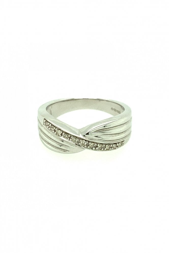 9ct White Gold Fancy Twist Diamond Ring Pave Set Round Brilliant 0.10ct