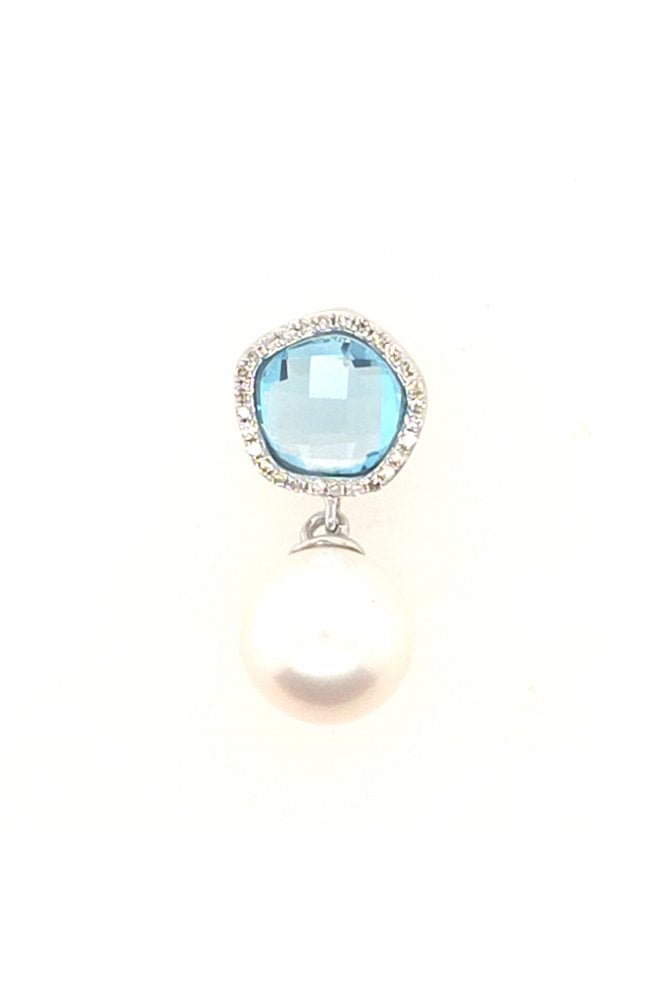 9ct White Gold Freshwater Pearl, Blue Topaz & Diamond Pendant