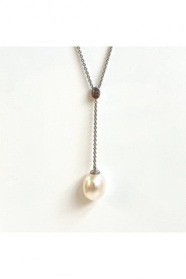 9ct White Gold Freshwater Pearl & Diamond Necklace 9ct White Gold Chain & Clasp