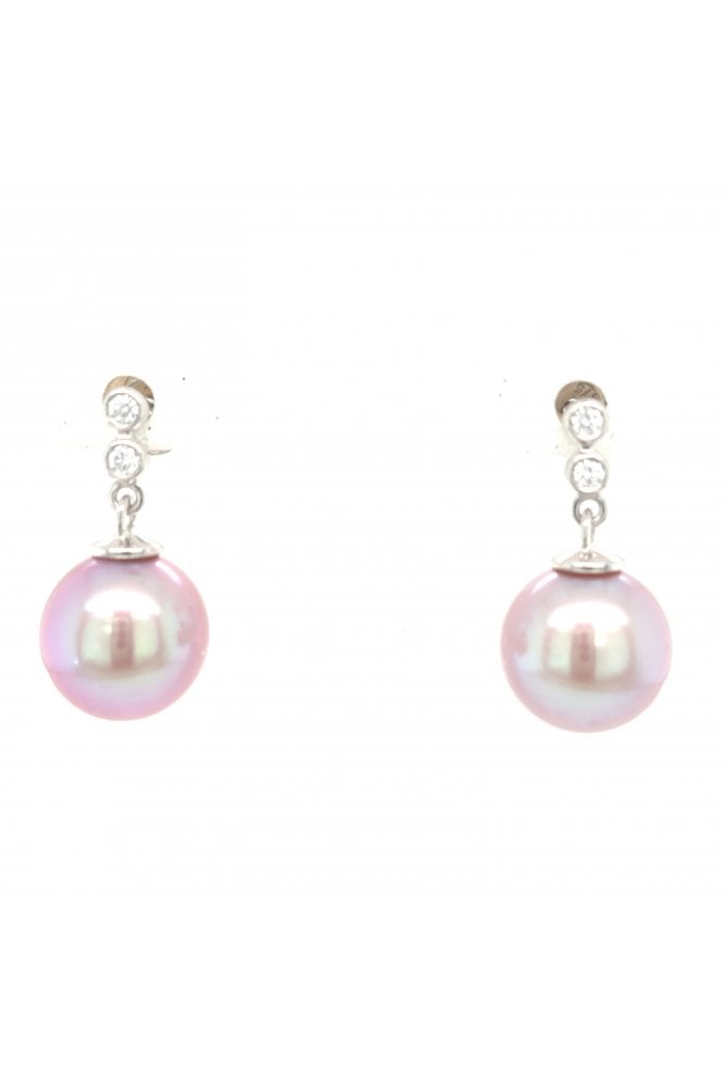 9ct White Gold Freshwater Pearl & Diamond Stud Earrings