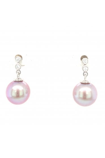 9ct White Gold Freshwater Pearl & Diamond Stud Earrings