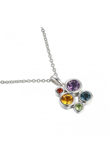 9ct White Gold Multi Stone Bubble Pendant with Chain 9ct White Gold Rub-over Set