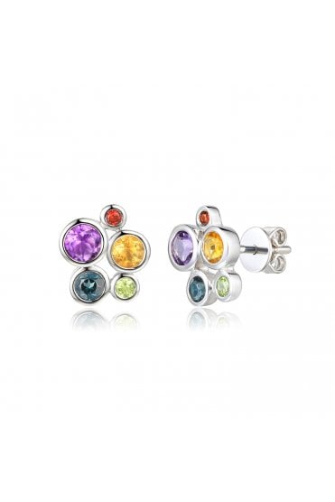 9ct White Gold Multi Stone Bubble Stud Earrings 9ct White Gold Rub-over Set