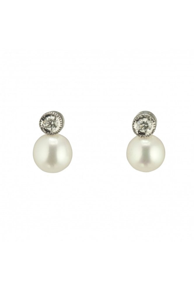 9ct White Gold Pearl & Diamond Stud Earrings 9ct White Gold Posts & Butterflies