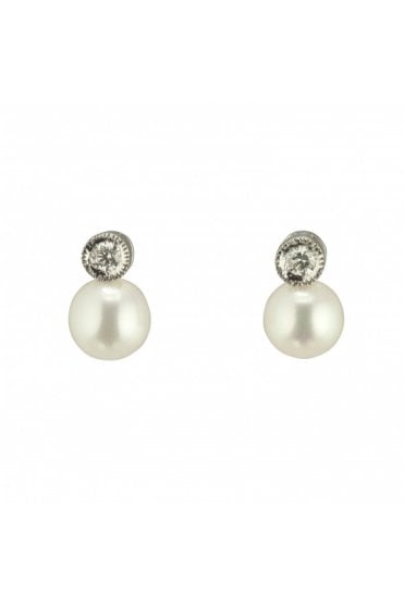 9ct White Gold Pearl & Diamond Stud Earrings 9ct White Gold Posts & Butterflies