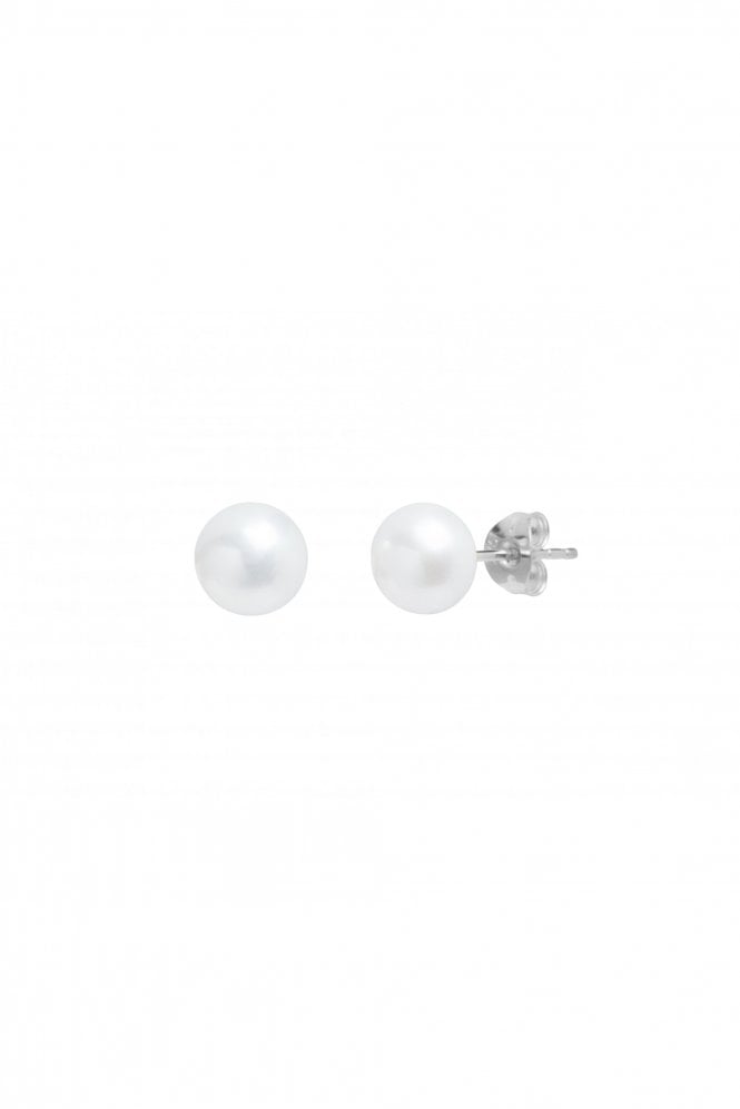 9ct White Gold Pearl Stud Earrings White Cultured River Pearls