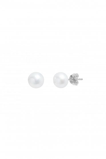 9ct White Gold Pearl Stud Earrings White Cultured River Pearls