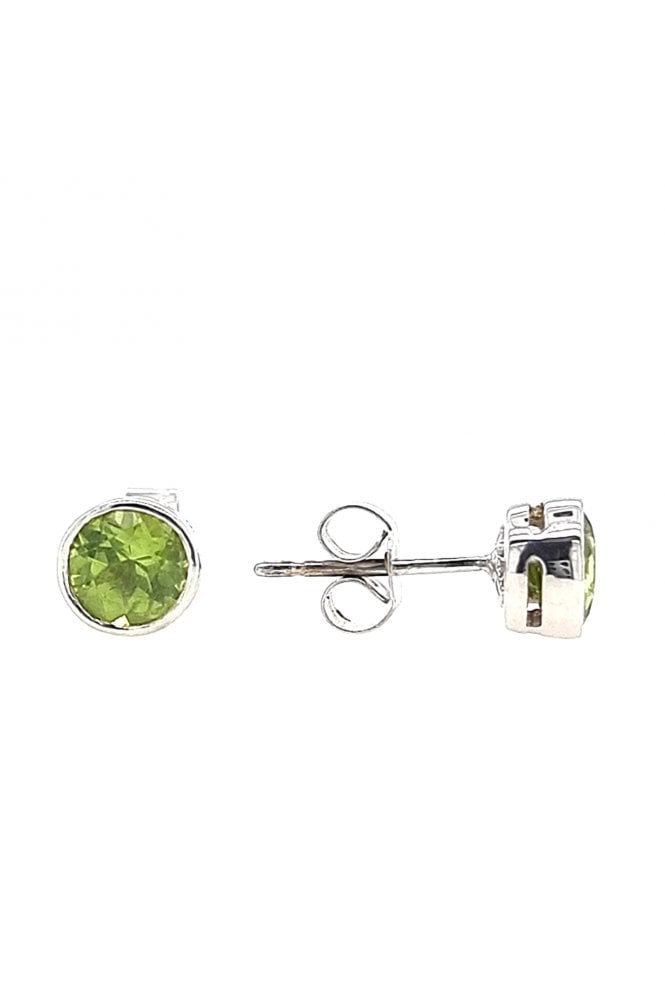 9ct White Gold Peridot Stud Earrings 9ct White Rub-over Set