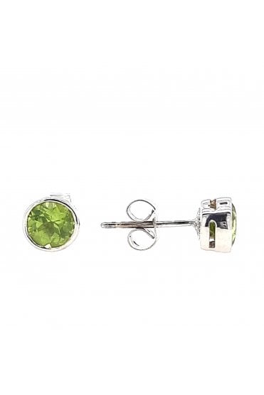 9ct White Gold Peridot Stud Earrings 9ct White Rub-over Set