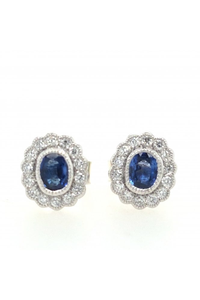 9ct White Gold Sapphire and Diamond Stud Earrings 9ct White Gold Rub-over Set