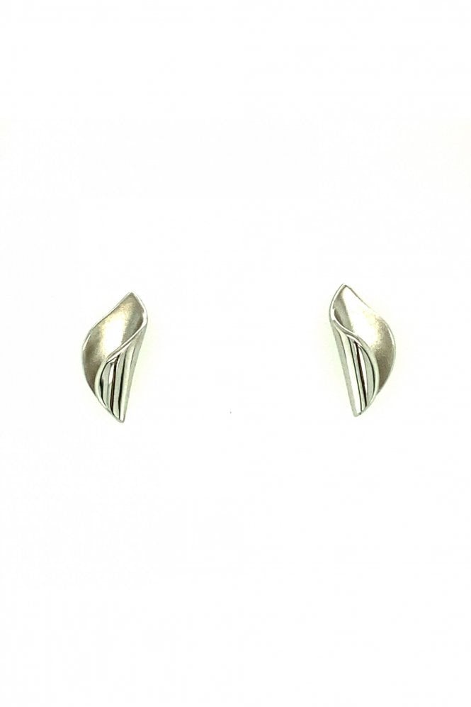 9ct White Gold Satin & Shiny Stud Earrings
