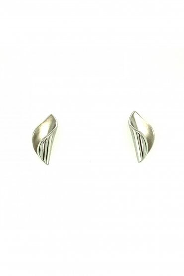  9ct White Gold Satin & Shiny Stud Earrings