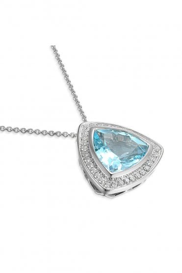 9ct White Gold Sky Blue Topaz & Diamond Pendant Topaz 9ct White Gold Rub-over Set