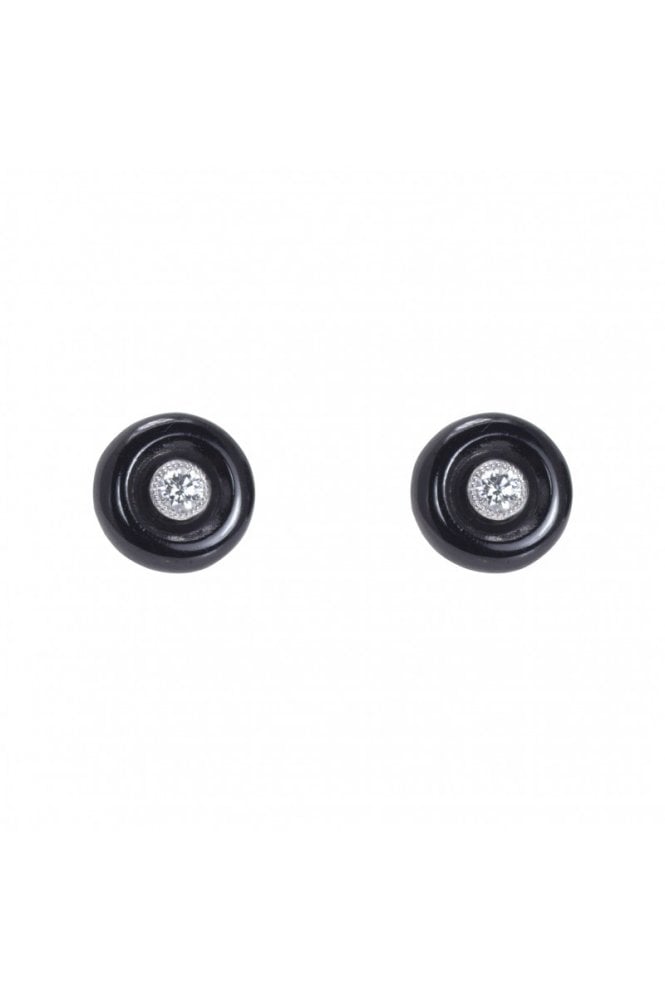9ct White Gold "Target" Onyx & Diamond Stud Earrings 9ct White Gold Posts & Butterflies