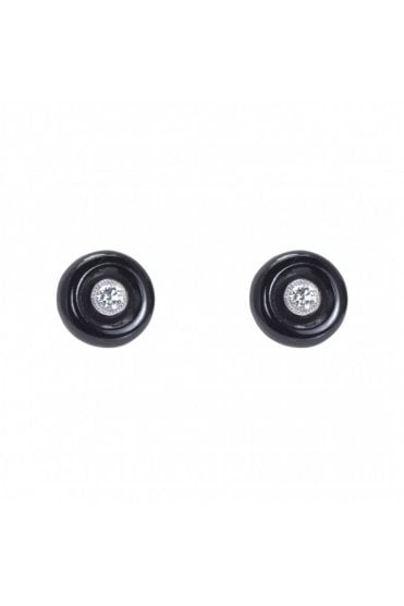 9ct White Gold "Target" Onyx & Diamond Stud Earrings 9ct White Gold Posts & Butterflies