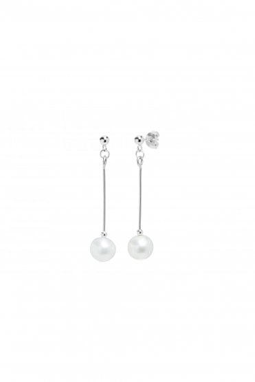  9ct White Gold White Cultured River Pearl Drop Earrings Size 7.5 - 8mm